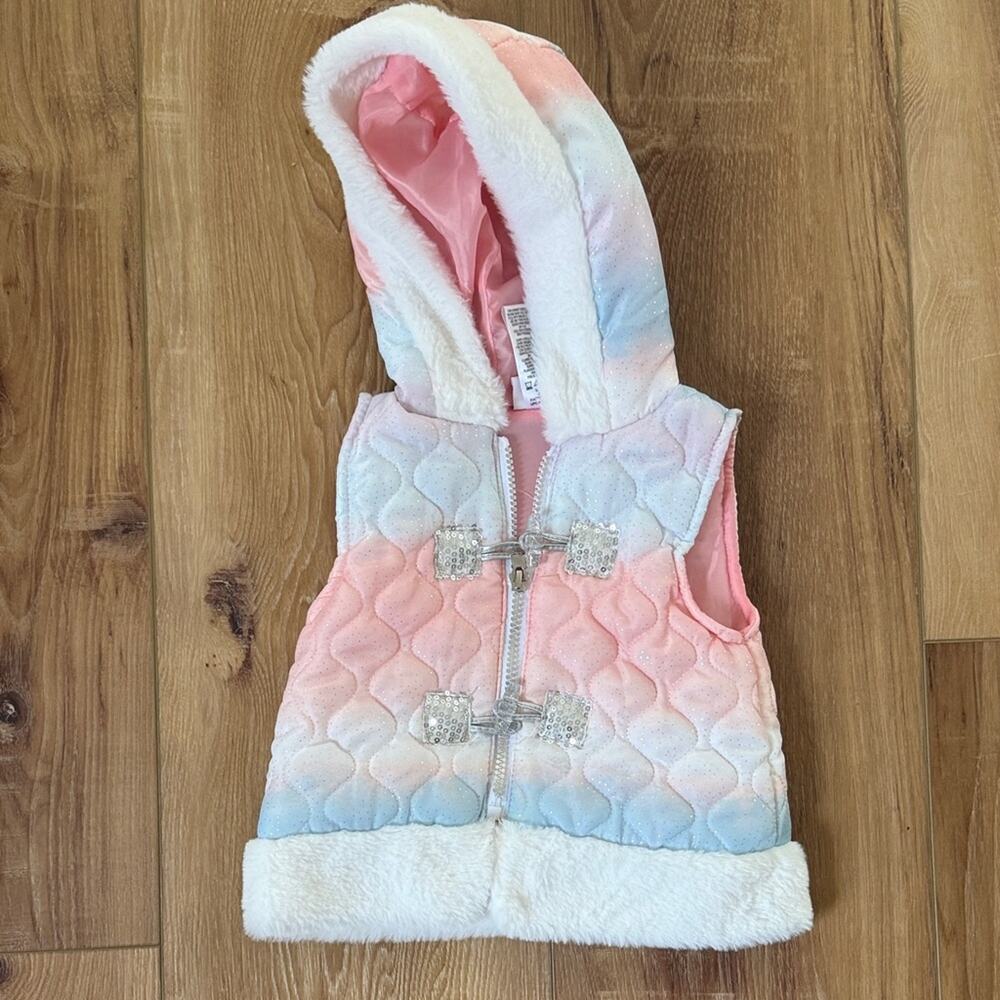 Baby Girl’s Lass Pink & Blue Quilted Hooded Vest Size 12 months